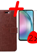BASEY. Hoes Geschikt voor Samsung A54 Hoesje Bookcase Hoes Flip Case Book Cover Met 2x Screenprotector - Hoesje Geschikt voor Samsung Galaxy A54 Hoes Book Case Hoesje - Bruin