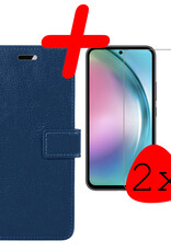 BASEY. Hoes Geschikt voor Samsung A54 Hoesje Bookcase Hoes Flip Case Book Cover Met 2x Screenprotector - Hoesje Geschikt voor Samsung Galaxy A54 Hoes Book Case Hoesje - Donkerblauw