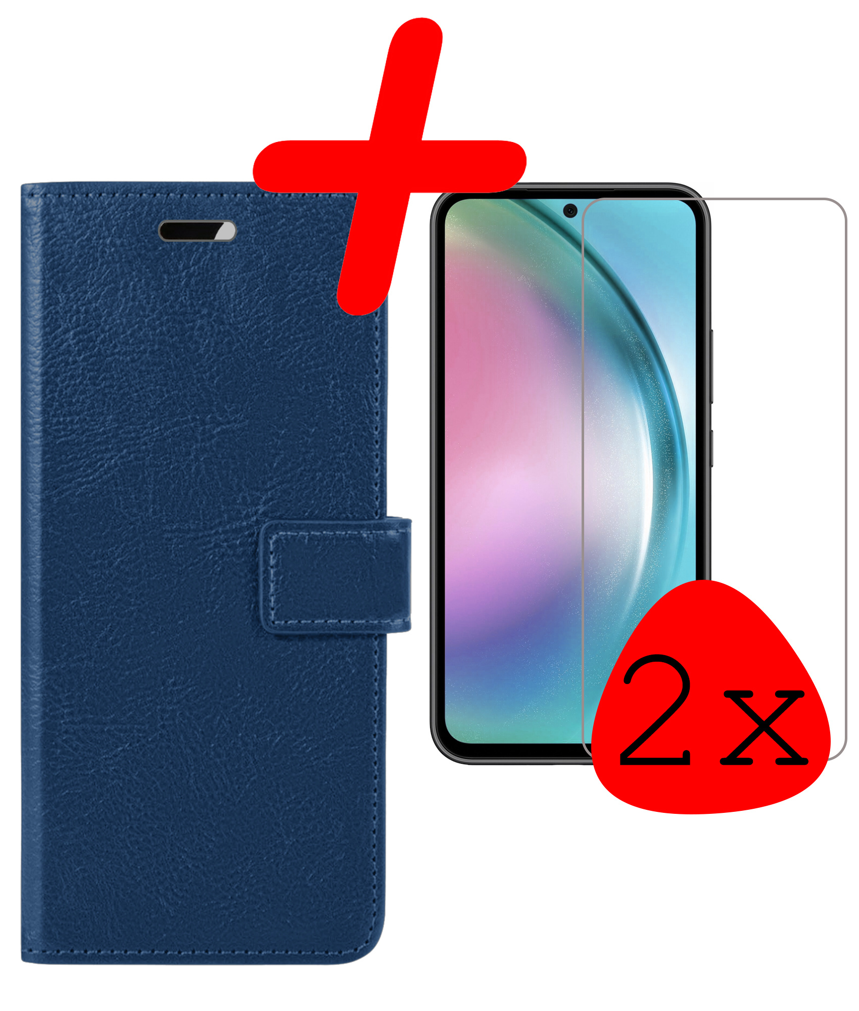 BASEY. Hoes Geschikt voor Samsung A54 Hoesje Bookcase Hoes Flip Case Book Cover Met 2x Screenprotector - Hoesje Geschikt voor Samsung Galaxy A54 Hoes Book Case Hoesje - Donkerblauw