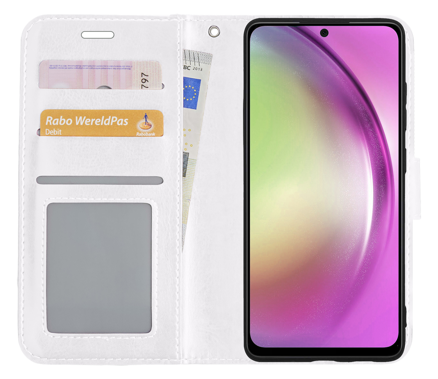 Nomfy Hoesje Geschikt voor Samsung A54 Hoes Bookcase Flipcase Book Cover Met Screenprotector - Hoes Geschikt voor Samsung Galaxy A54 Hoesje Book Case - Wit