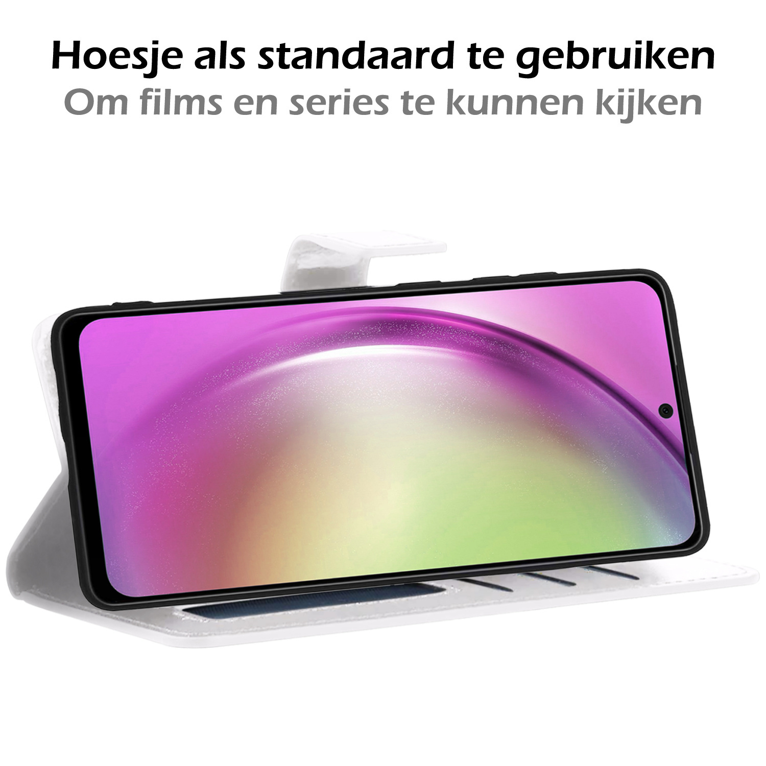 Nomfy Hoesje Geschikt voor Samsung A54 Hoes Bookcase Flipcase Book Cover Met Screenprotector - Hoes Geschikt voor Samsung Galaxy A54 Hoesje Book Case - Wit