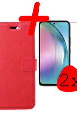 BASEY. Hoes Geschikt voor Samsung A54 Hoesje Bookcase Hoes Flip Case Book Cover Met 2x Screenprotector - Hoesje Geschikt voor Samsung Galaxy A54 Hoes Book Case Hoesje - Donkerroze