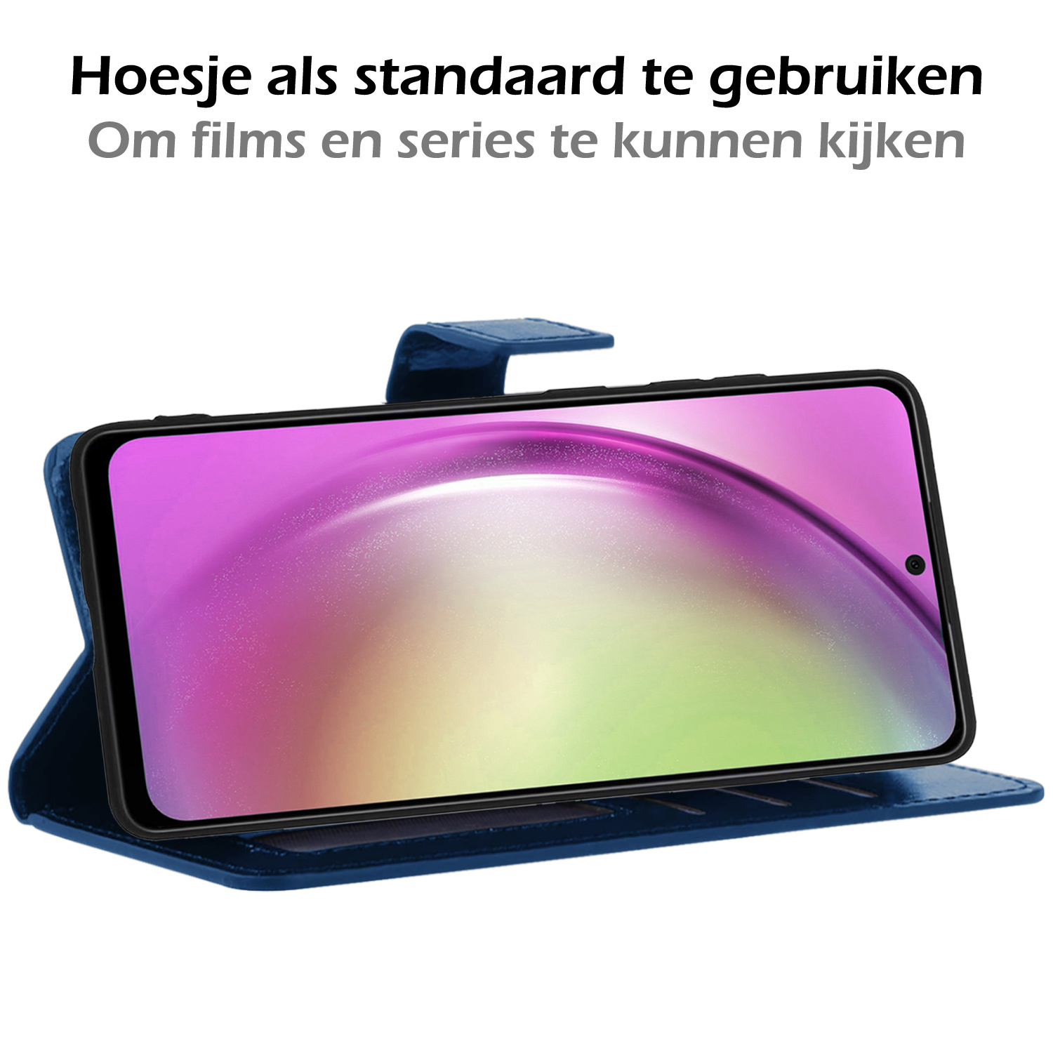 Nomfy Hoesje Geschikt voor Samsung A54 Hoes Bookcase Flipcase Book Cover Met 2x Screenprotector - Hoes Geschikt voor Samsung Galaxy A54 Hoesje Book Case - Donkerblauw