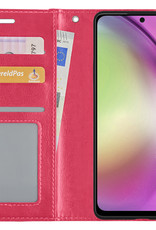 Nomfy Hoesje Geschikt voor Samsung A54 Hoes Bookcase Flipcase Book Cover Met 2x Screenprotector - Hoes Geschikt voor Samsung Galaxy A54 Hoesje Book Case - Donkerroze