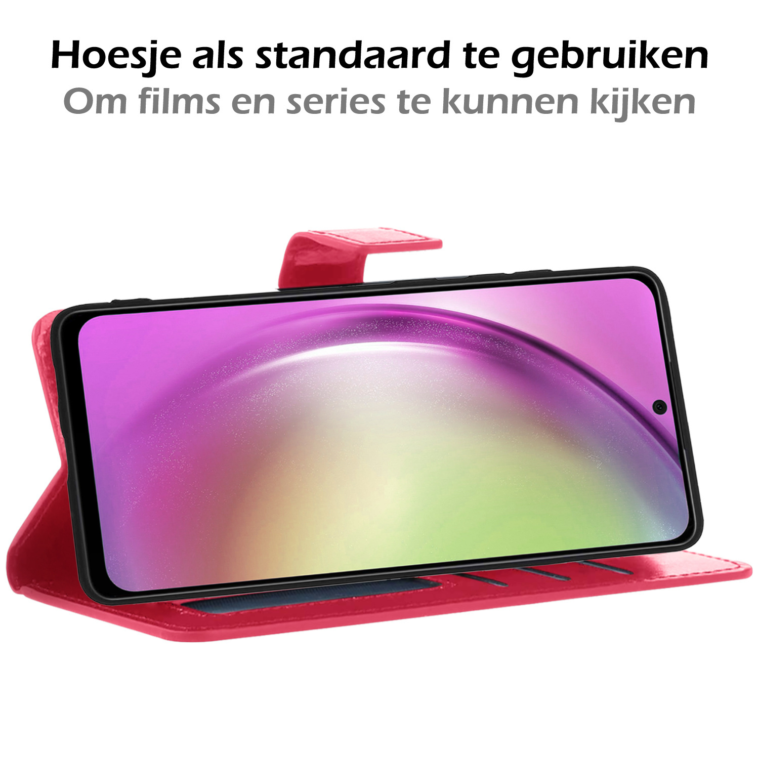 Nomfy Hoesje Geschikt voor Samsung A54 Hoes Bookcase Flipcase Book Cover Met 2x Screenprotector - Hoes Geschikt voor Samsung Galaxy A54 Hoesje Book Case - Donkerroze