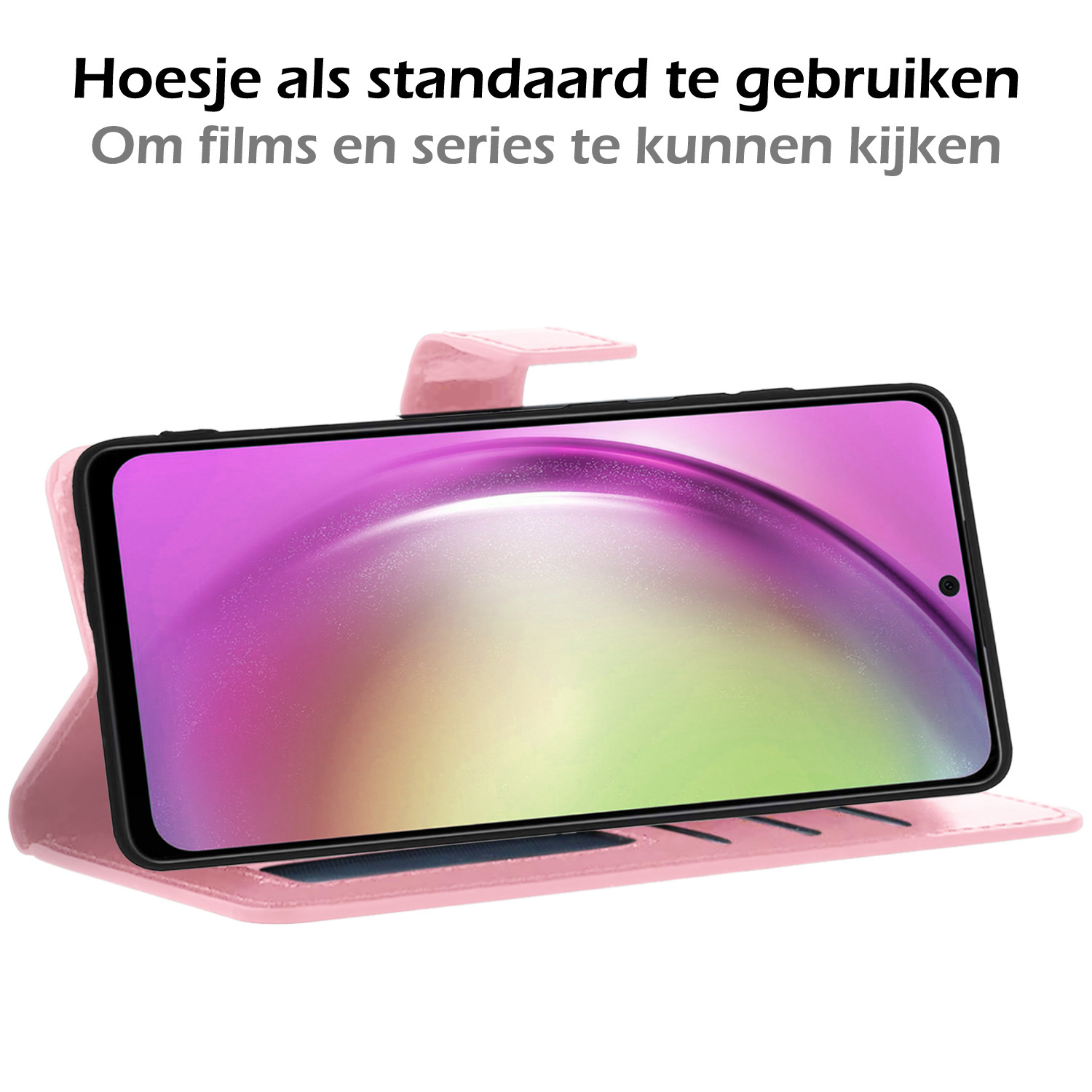 Nomfy Hoesje Geschikt voor Samsung A54 Hoes Bookcase Flipcase Book Cover Met 2x Screenprotector - Hoes Geschikt voor Samsung Galaxy A54 Hoesje Book Case - Lichtroze