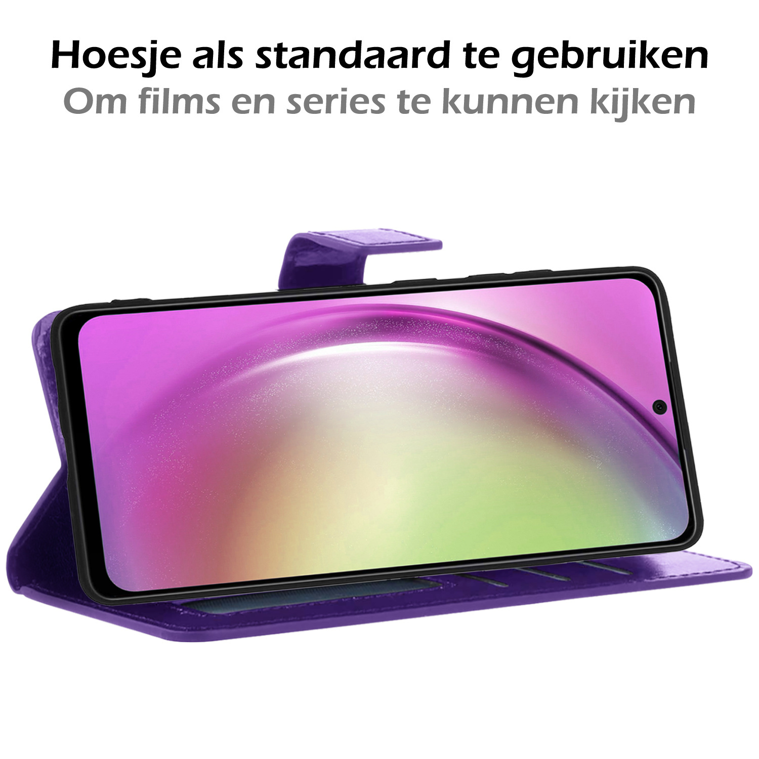 Nomfy Hoesje Geschikt voor Samsung A54 Hoes Bookcase Flipcase Book Cover Met 2x Screenprotector - Hoes Geschikt voor Samsung Galaxy A54 Hoesje Book Case - Paars
