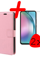 BASEY. Hoes Geschikt voor Samsung A54 Hoesje Bookcase Hoes Flip Case Book Cover Met 2x Screenprotector - Hoesje Geschikt voor Samsung Galaxy A54 Hoes Book Case Hoesje - Lichtroze