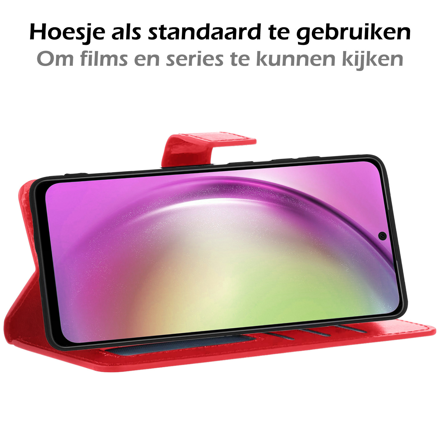 Samsung A54 Hoes Bookcase Flipcase Book Cover Met 2x Screenprotector - Samsung Galaxy A54 Hoesje Book Case - Rood