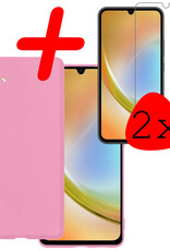 BASEY. Hoes Geschikt voor Samsung A34 Hoesje Siliconen Back Cover Case Met 2x Screenprotector - Hoesje Geschikt voor Samsung Galaxy A34 Hoes Cover Hoesje - Lichtroze