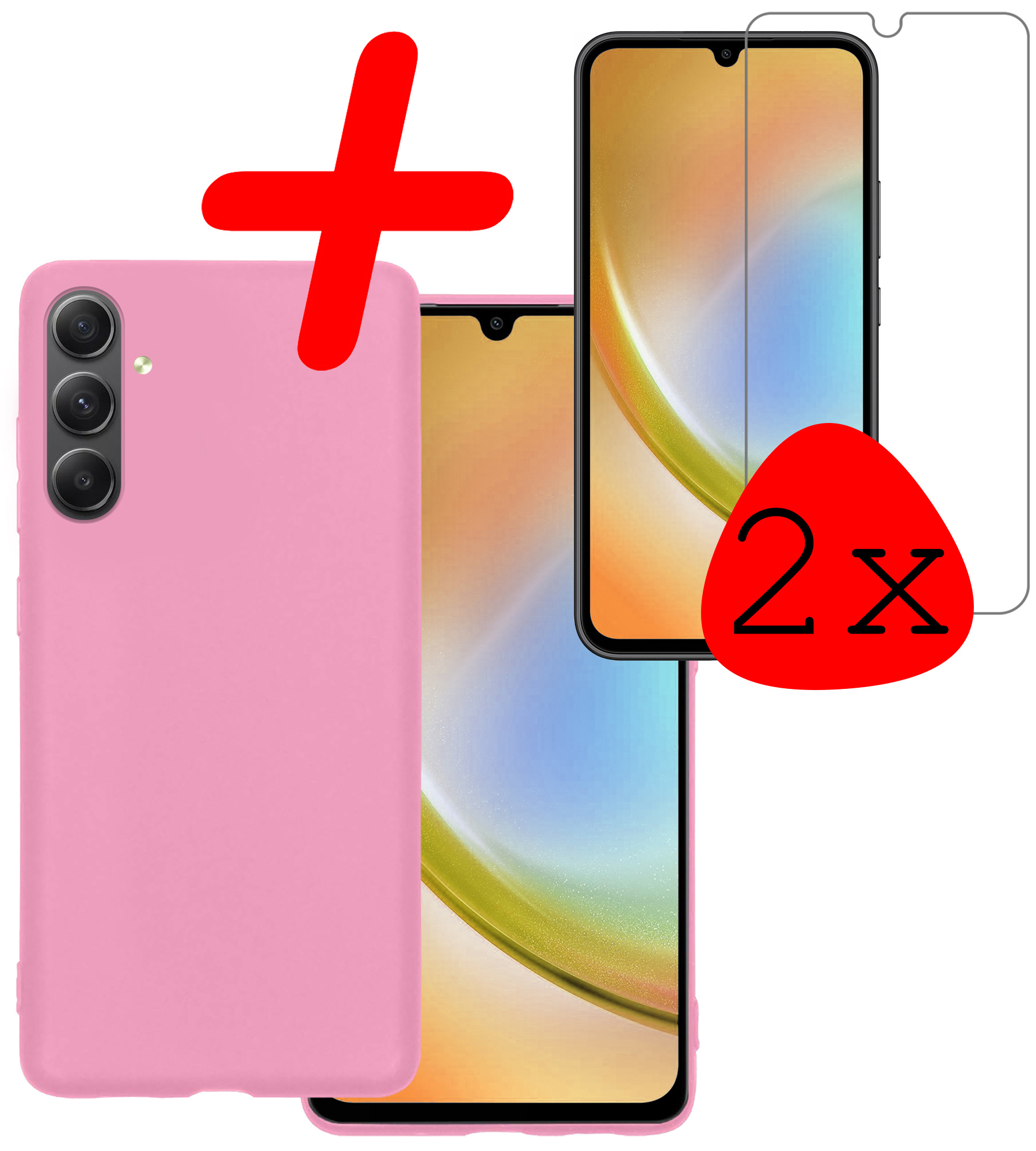 BASEY. Hoes Geschikt voor Samsung A34 Hoesje Siliconen Back Cover Case Met 2x Screenprotector - Hoesje Geschikt voor Samsung Galaxy A34 Hoes Cover Hoesje - Lichtroze