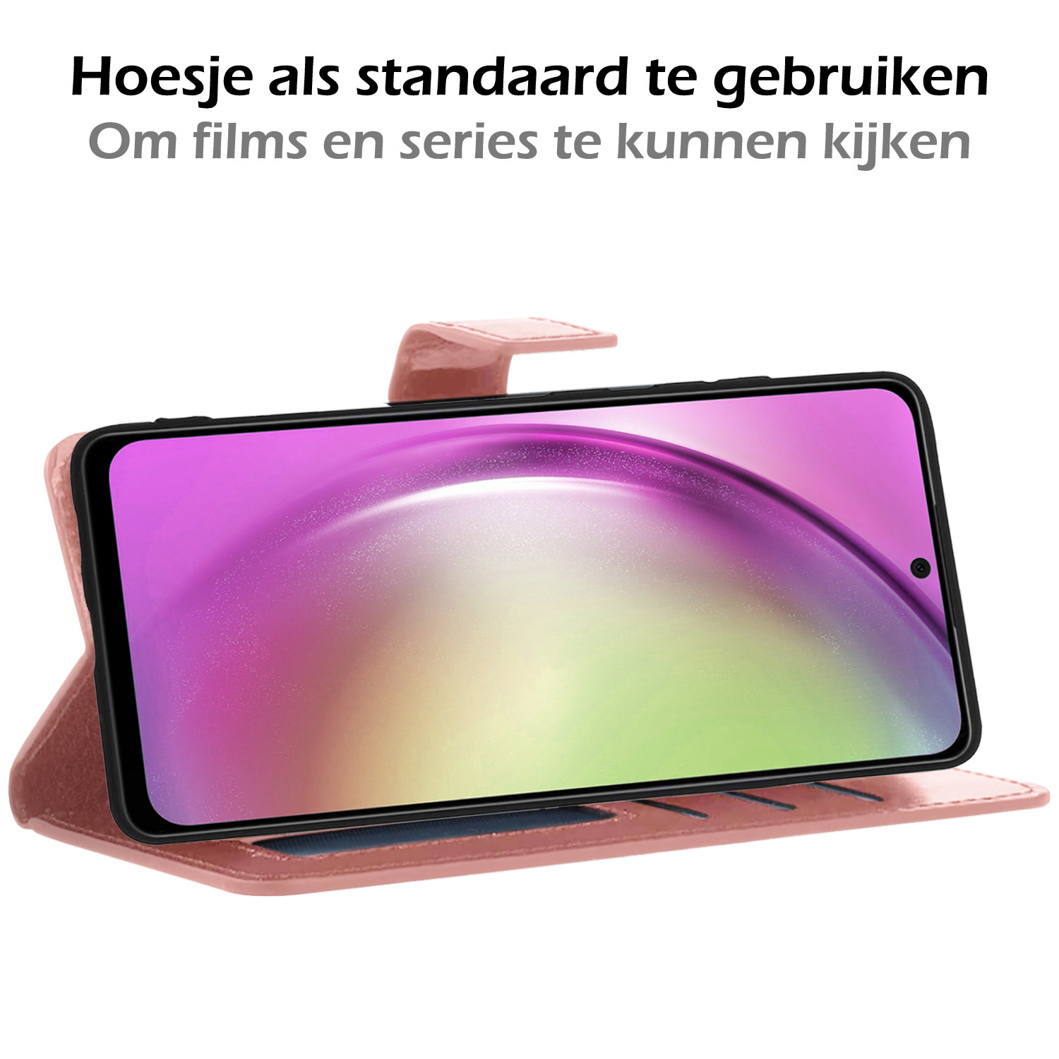 Nomfy Hoesje Geschikt voor Samsung A54 Hoes Bookcase Flipcase Book Cover Met 2x Screenprotector - Hoes Geschikt voor Samsung Galaxy A54 Hoesje Book Case - Rosé goud