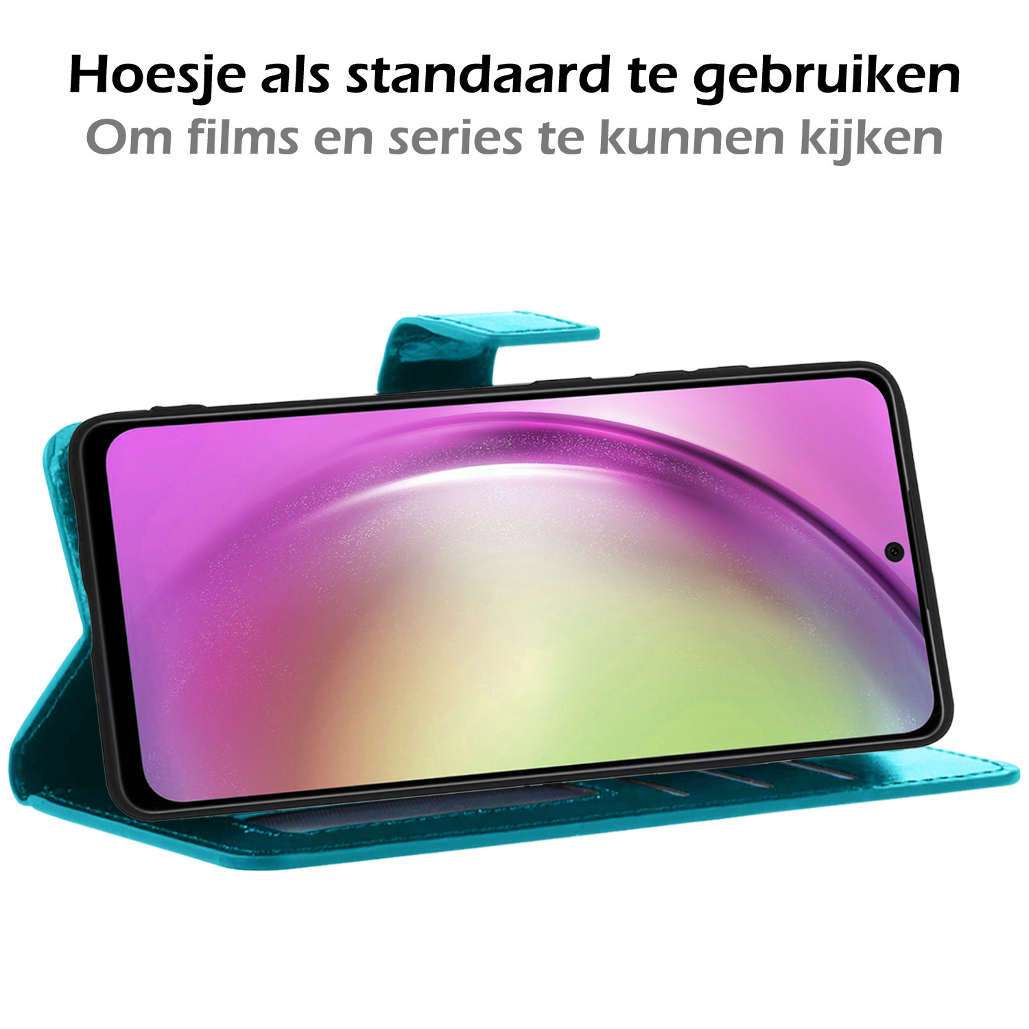 Nomfy Hoesje Geschikt voor Samsung A54 Hoes Bookcase Flipcase Book Cover Met 2x Screenprotector - Hoes Geschikt voor Samsung Galaxy A54 Hoesje Book Case - Turquoise