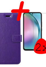 BASEY. Hoes Geschikt voor Samsung A54 Hoesje Bookcase Hoes Flip Case Book Cover Met 2x Screenprotector - Hoesje Geschikt voor Samsung Galaxy A54 Hoes Book Case Hoesje - Paars
