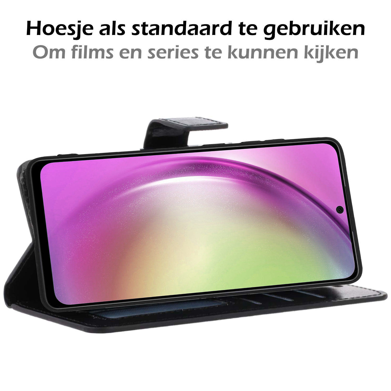 Nomfy Hoesje Geschikt voor Samsung A54 Hoes Bookcase Flipcase Book Cover Met 2x Screenprotector - Hoes Geschikt voor Samsung Galaxy A54 Hoesje Book Case - Zwart