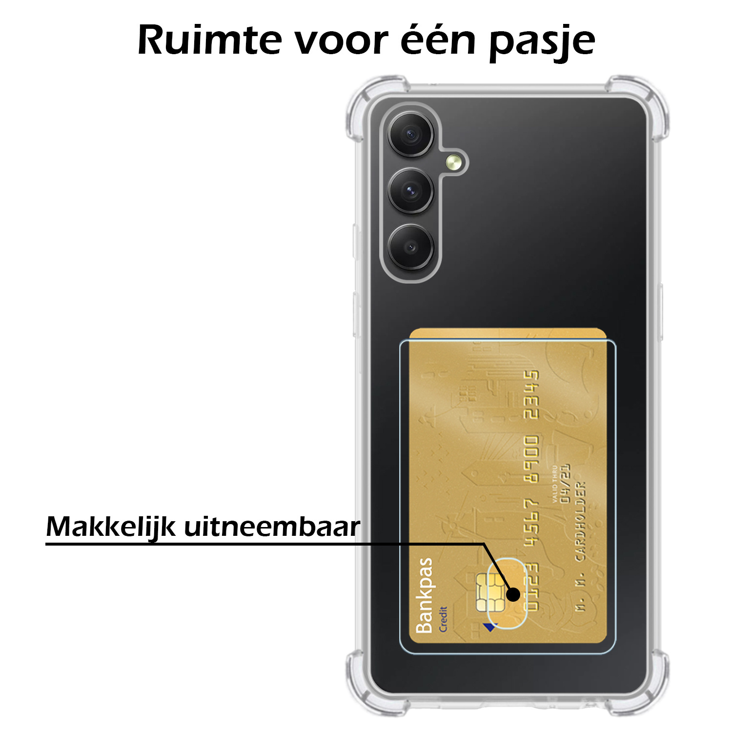 Nomfy Hoesje Geschikt voor Samsung A54 Hoesje Pasjeshouder Shockproof Pas Houder Met Screenprotector - Hoesje Geschikt voor Samsung Galaxy A54 Hoes Met Kaarthouder - Transparant
