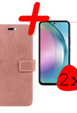 BASEY. Hoes Geschikt voor Samsung A54 Hoesje Bookcase Hoes Flip Case Book Cover Met 2x Screenprotector - Hoesje Geschikt voor Samsung Galaxy A54 Hoes Book Case Hoesje - Rosé goud