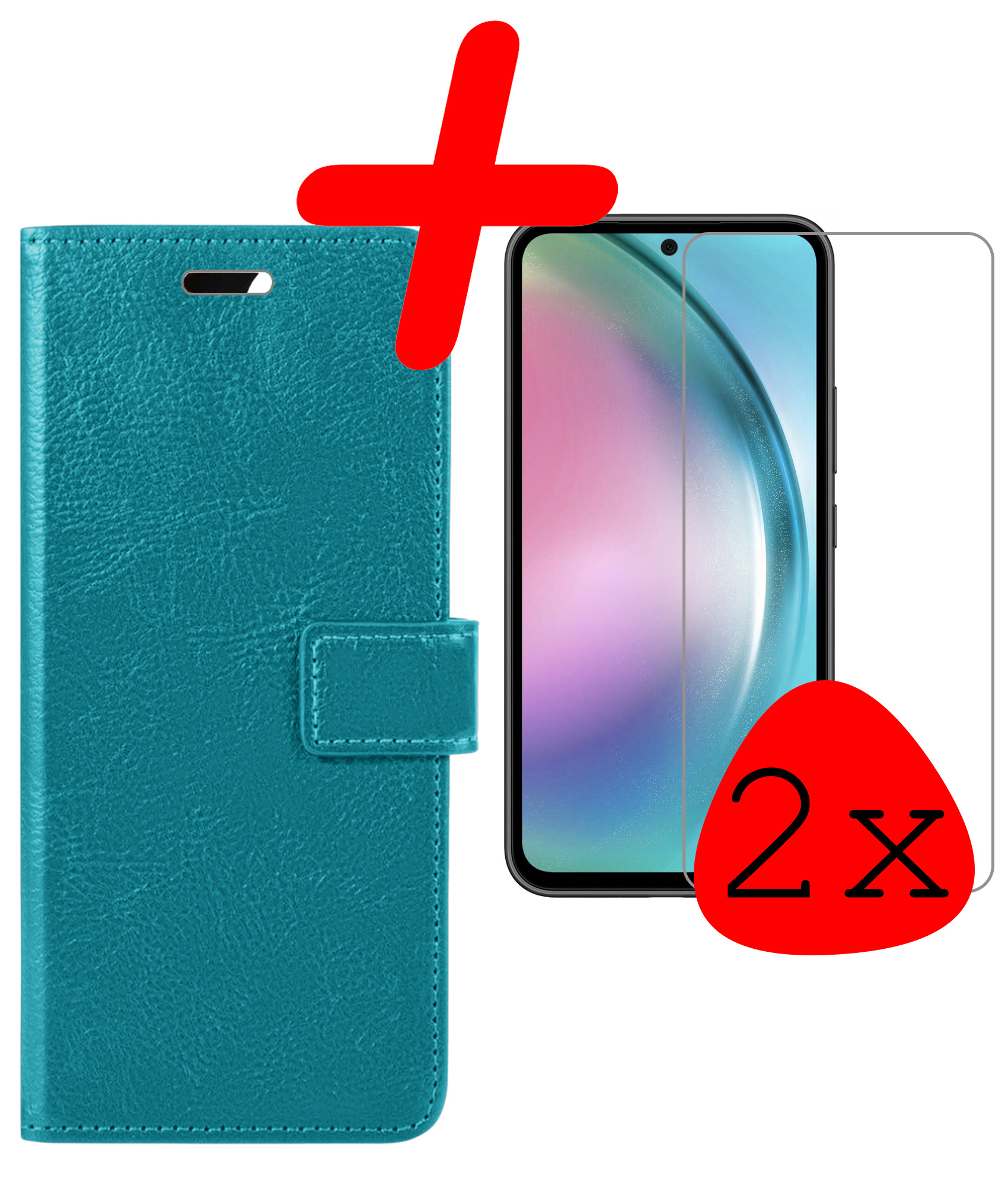 BASEY. Hoes Geschikt voor Samsung A54 Hoesje Bookcase Hoes Flip Case Book Cover Met 2x Screenprotector - Hoesje Geschikt voor Samsung Galaxy A54 Hoes Book Case Hoesje - Turquoise
