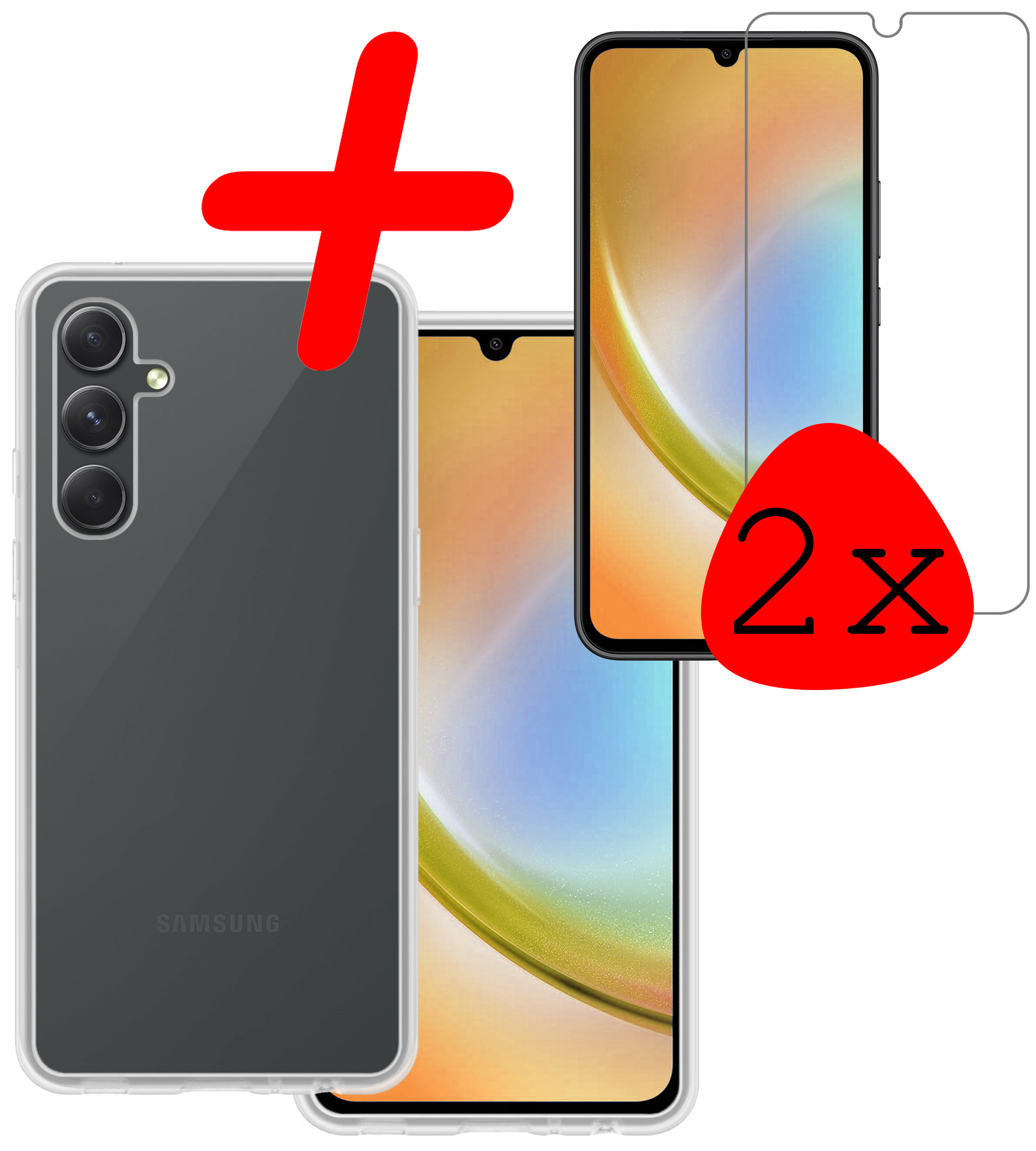 BASEY. Hoes Geschikt voor Samsung A34 Hoesje Siliconen Back Cover Case Met 2x Screenprotector - Hoesje Geschikt voor Samsung Galaxy A34 Hoes Cover Hoesje - Transparant