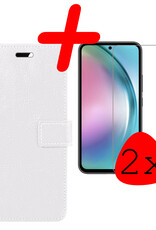 BASEY. Hoes Geschikt voor Samsung A54 Hoesje Bookcase Hoes Flip Case Book Cover Met 2x Screenprotector - Hoesje Geschikt voor Samsung Galaxy A54 Hoes Book Case Hoesje - Wit