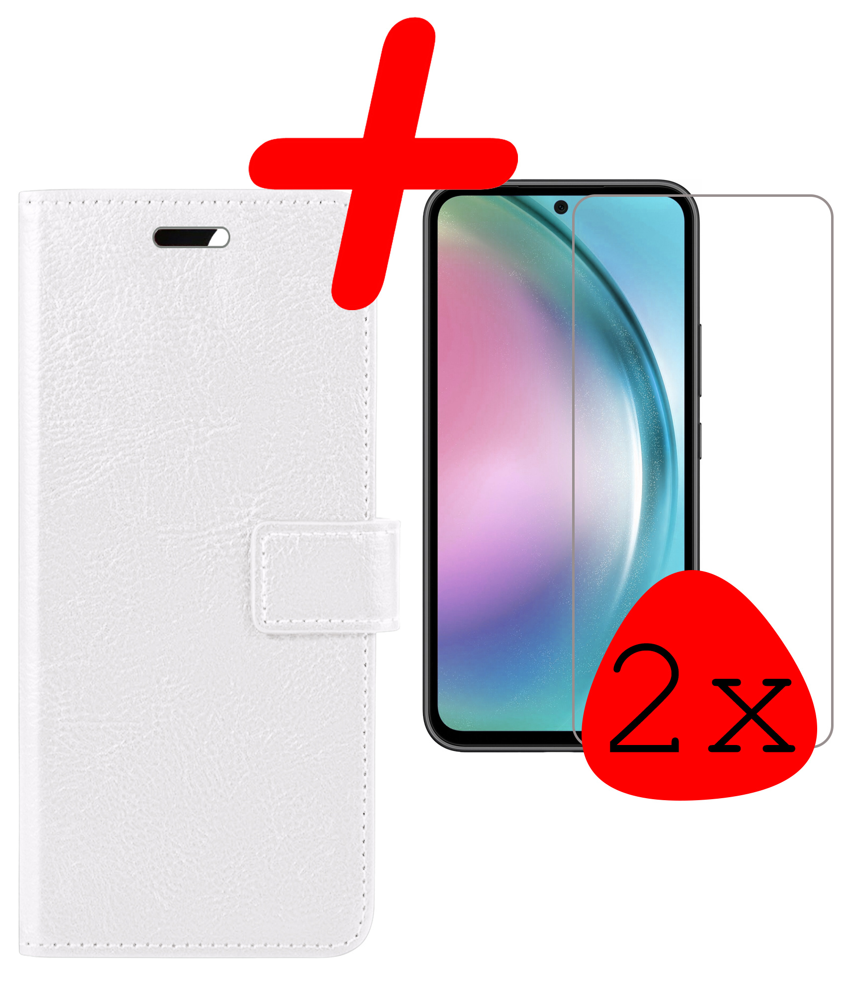 BASEY. Hoes Geschikt voor Samsung A54 Hoesje Bookcase Hoes Flip Case Book Cover Met 2x Screenprotector - Hoesje Geschikt voor Samsung Galaxy A54 Hoes Book Case Hoesje - Wit