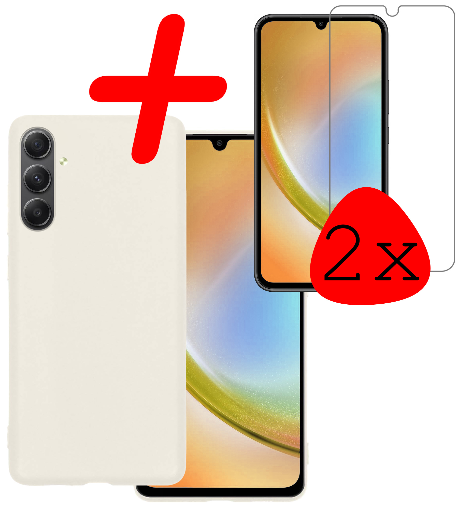 BASEY. Hoes Geschikt voor Samsung A34 Hoesje Siliconen Back Cover Case Met 2x Screenprotector - Hoesje Geschikt voor Samsung Galaxy A34 Hoes Cover Hoesje - Wit