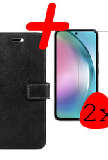 BASEY. Hoes Geschikt voor Samsung A54 Hoesje Bookcase Hoes Flip Case Book Cover Met 2x Screenprotector - Hoesje Geschikt voor Samsung Galaxy A54 Hoes Book Case Hoesje - Zwart