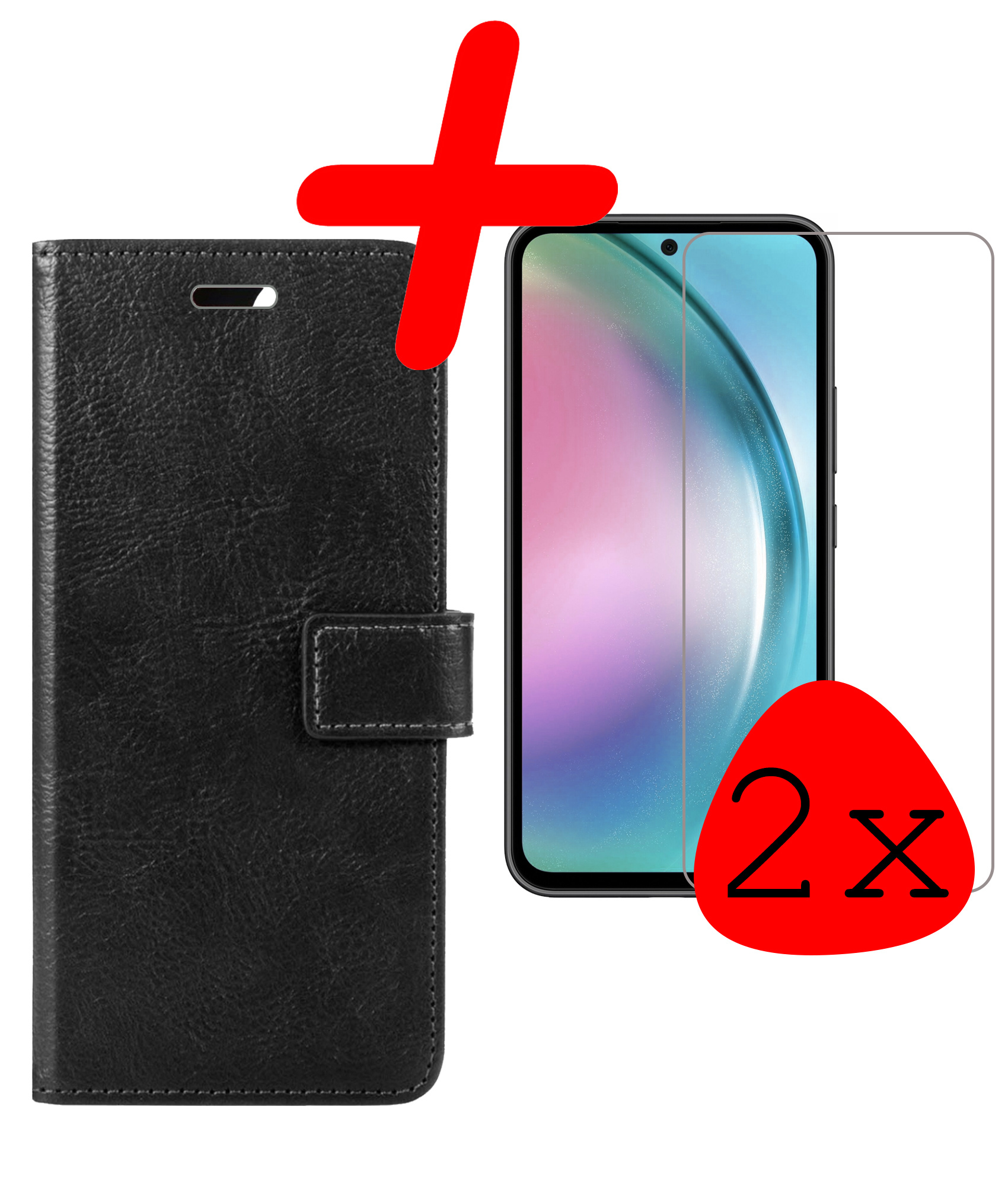 BASEY. Hoes Geschikt voor Samsung A54 Hoesje Bookcase Hoes Flip Case Book Cover Met 2x Screenprotector - Hoesje Geschikt voor Samsung Galaxy A54 Hoes Book Case Hoesje - Zwart