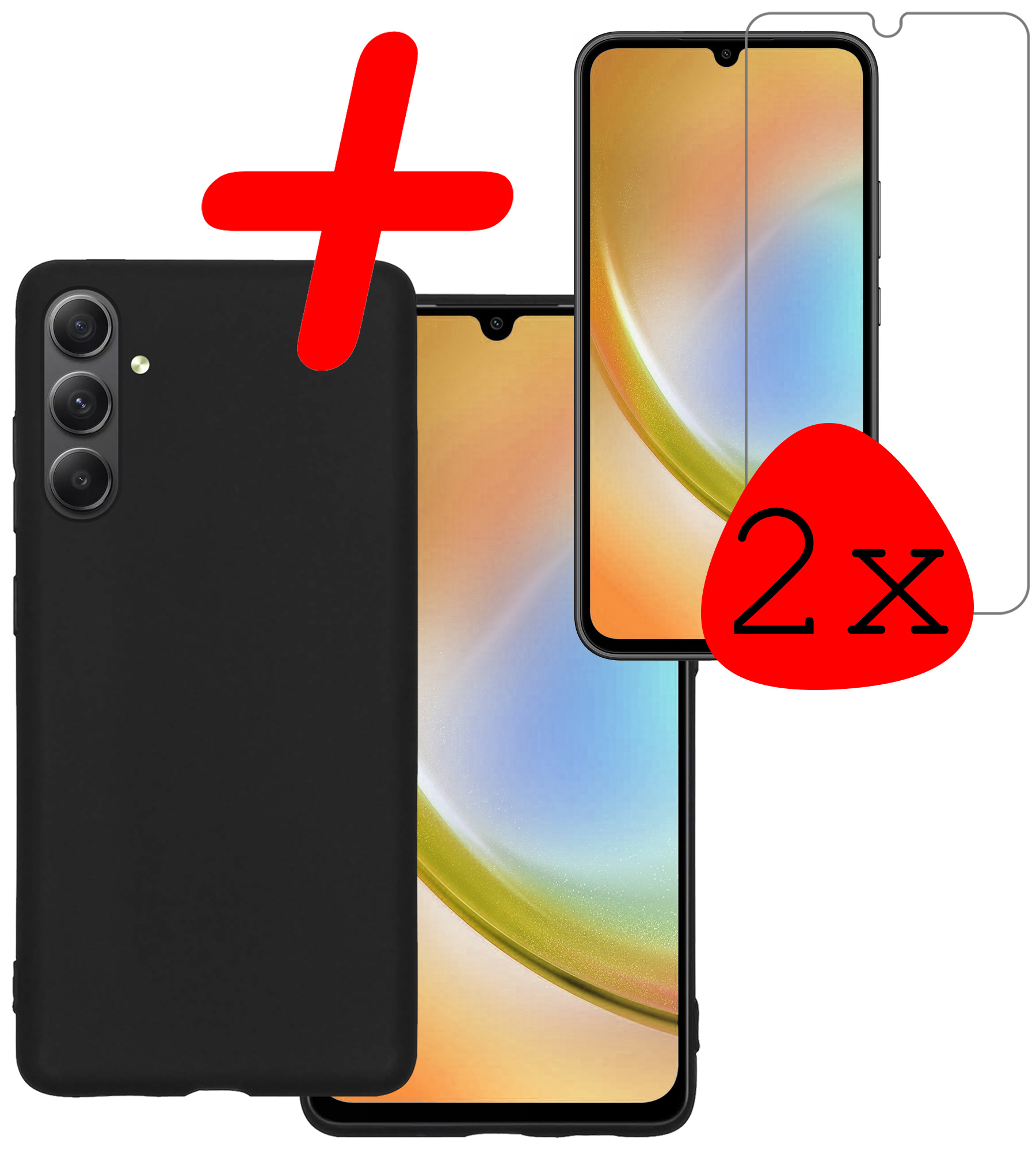 BASEY. Hoes Geschikt voor Samsung A34 Hoesje Siliconen Back Cover Case Met 2x Screenprotector - Hoesje Geschikt voor Samsung Galaxy A34 Hoes Cover Hoesje - Zwart
