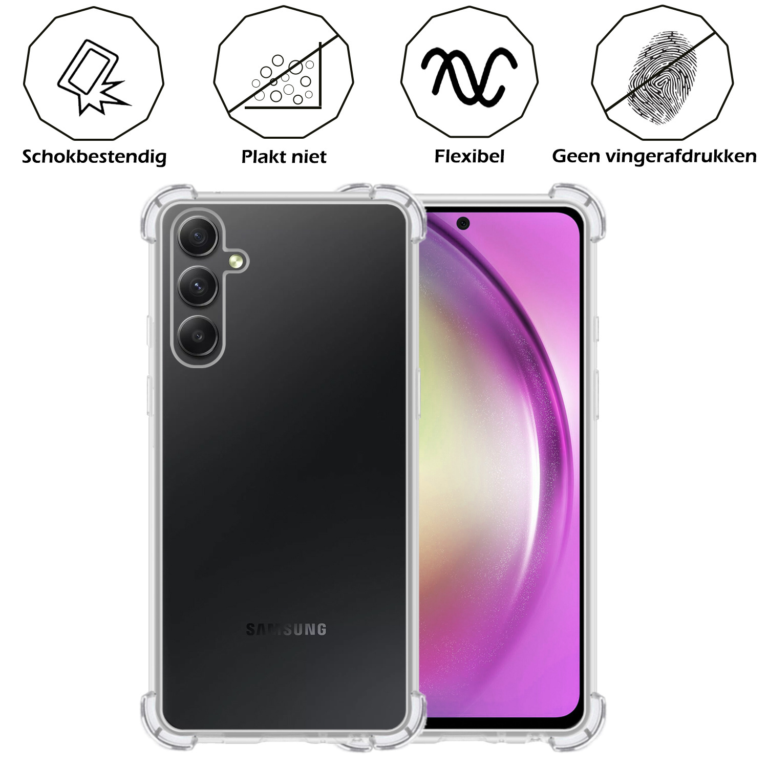 Nomfy Hoesje Geschikt voor Samsung A54 Hoesje Shock Proof Cover Case Shockproof Met 2x Screenprotector - Hoes Geschikt voor Samsung Galaxy A54 Hoes Siliconen Back Case - Transparant