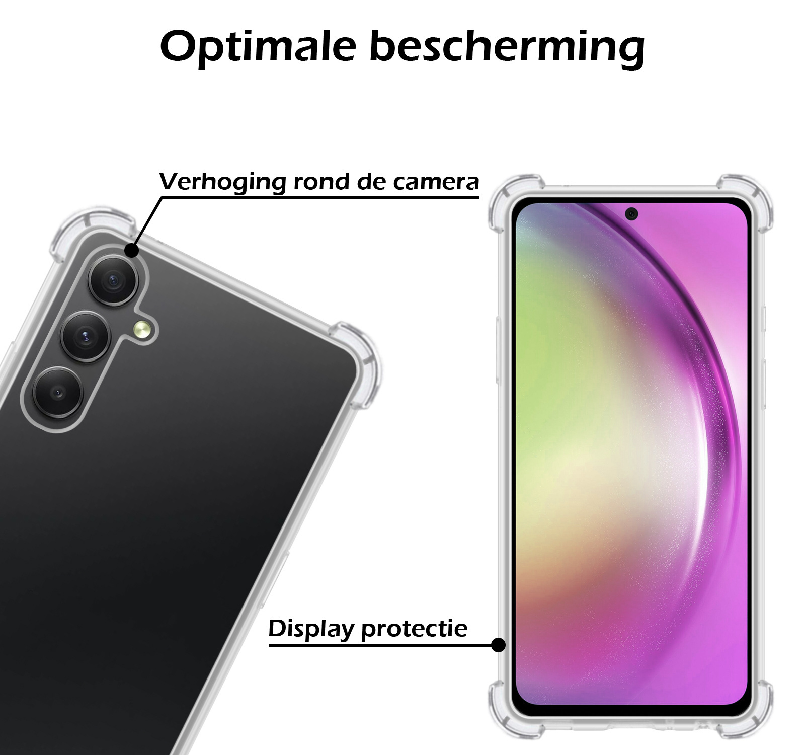 Nomfy Hoesje Geschikt voor Samsung A54 Hoesje Shock Proof Cover Case Shockproof Met 2x Screenprotector - Hoes Geschikt voor Samsung Galaxy A54 Hoes Siliconen Back Case - Transparant