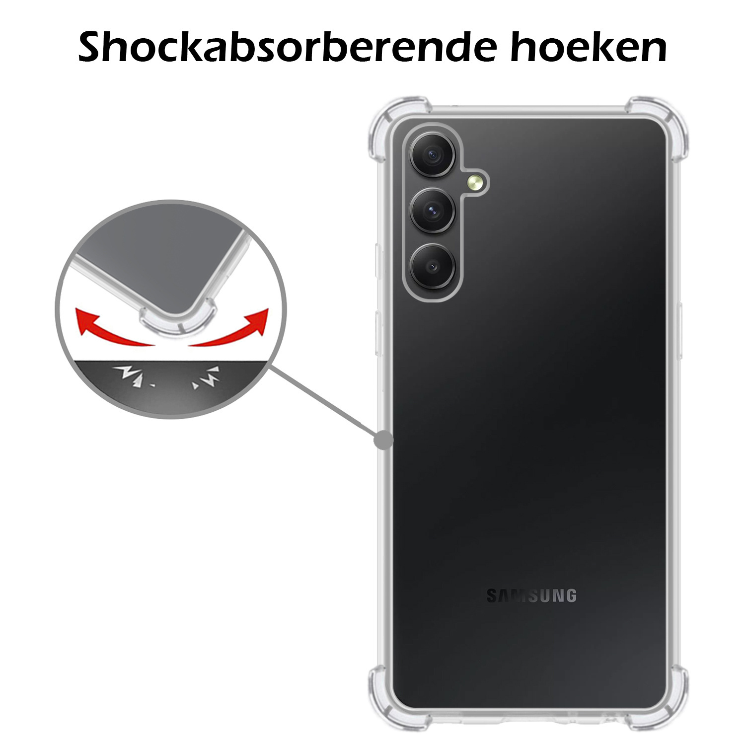 Nomfy Hoesje Geschikt voor Samsung A54 Hoesje Shock Proof Cover Case Shockproof Met 2x Screenprotector - Hoes Geschikt voor Samsung Galaxy A54 Hoes Siliconen Back Case - Transparant
