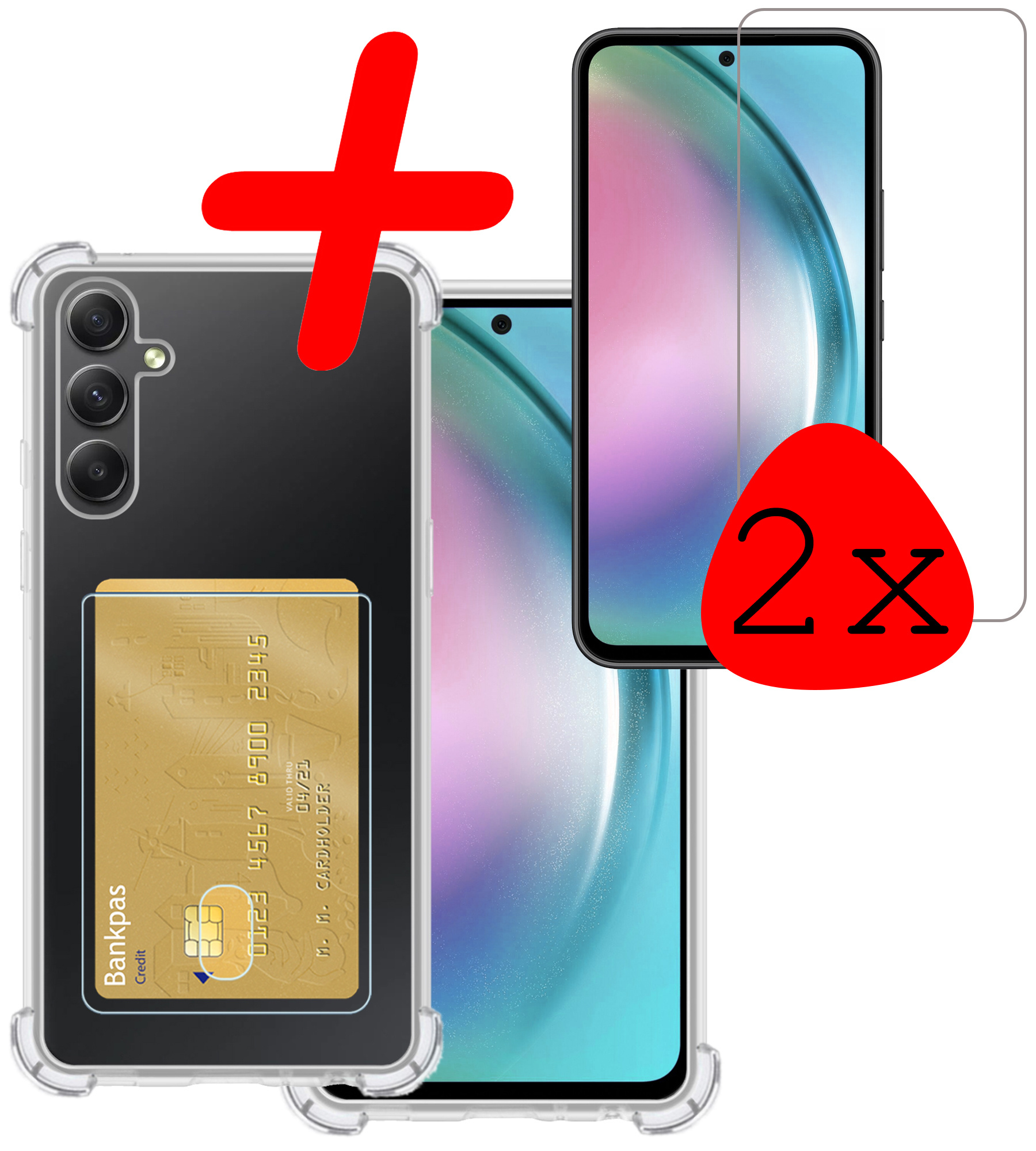 BASEY. Hoes Geschikt voor Samsung A54 Hoesje Shock Proof Case Hoes Met 2x Screenprotector - Hoesje Geschikt voor Samsung Galaxy A54 Hoes Cover Shockproof - Transparant