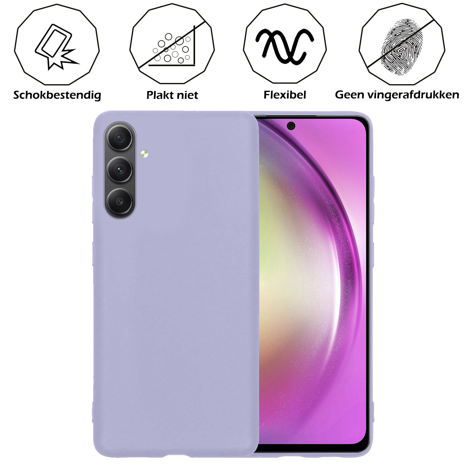 Nomfy Hoesje Geschikt voor Samsung A54 Hoesje Siliconen Cover Case Met Screenprotector - Hoes Geschikt voor Samsung Galaxy A54 Hoes Back Case - Lila