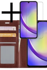 Hoes Geschikt voor Samsung A34 Hoesje Book Case Hoes Flip Cover Wallet Bookcase Met Screenprotector - Bruin