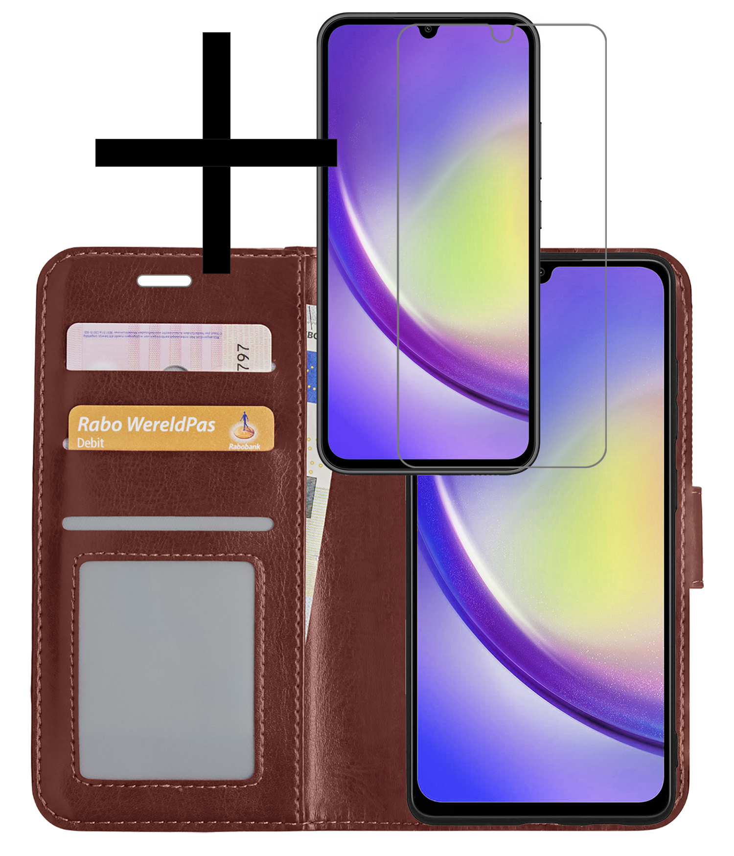 NoXx Hoes Geschikt voor Samsung A34 Hoesje Book Case Hoes Flip Cover Wallet Bookcase Met Screenprotector - Bruin