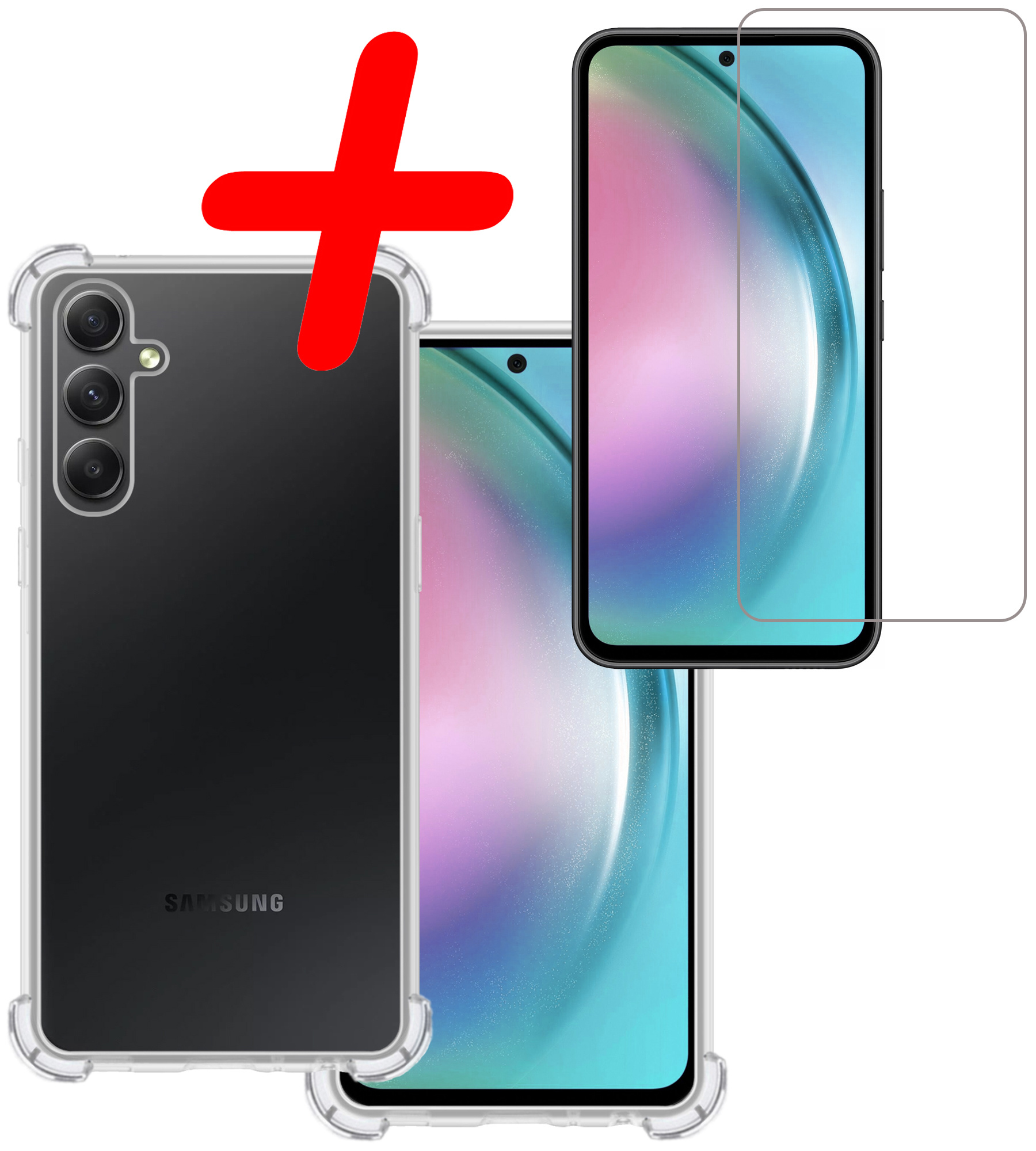 BASEY. Hoes Geschikt voor Samsung A54 Hoesje Shock Proof Case Hoes Siliconen Met Screenprotector - Hoesje Geschikt voor Samsung Galaxy A54 Hoes Cover Shockproof - Transparant