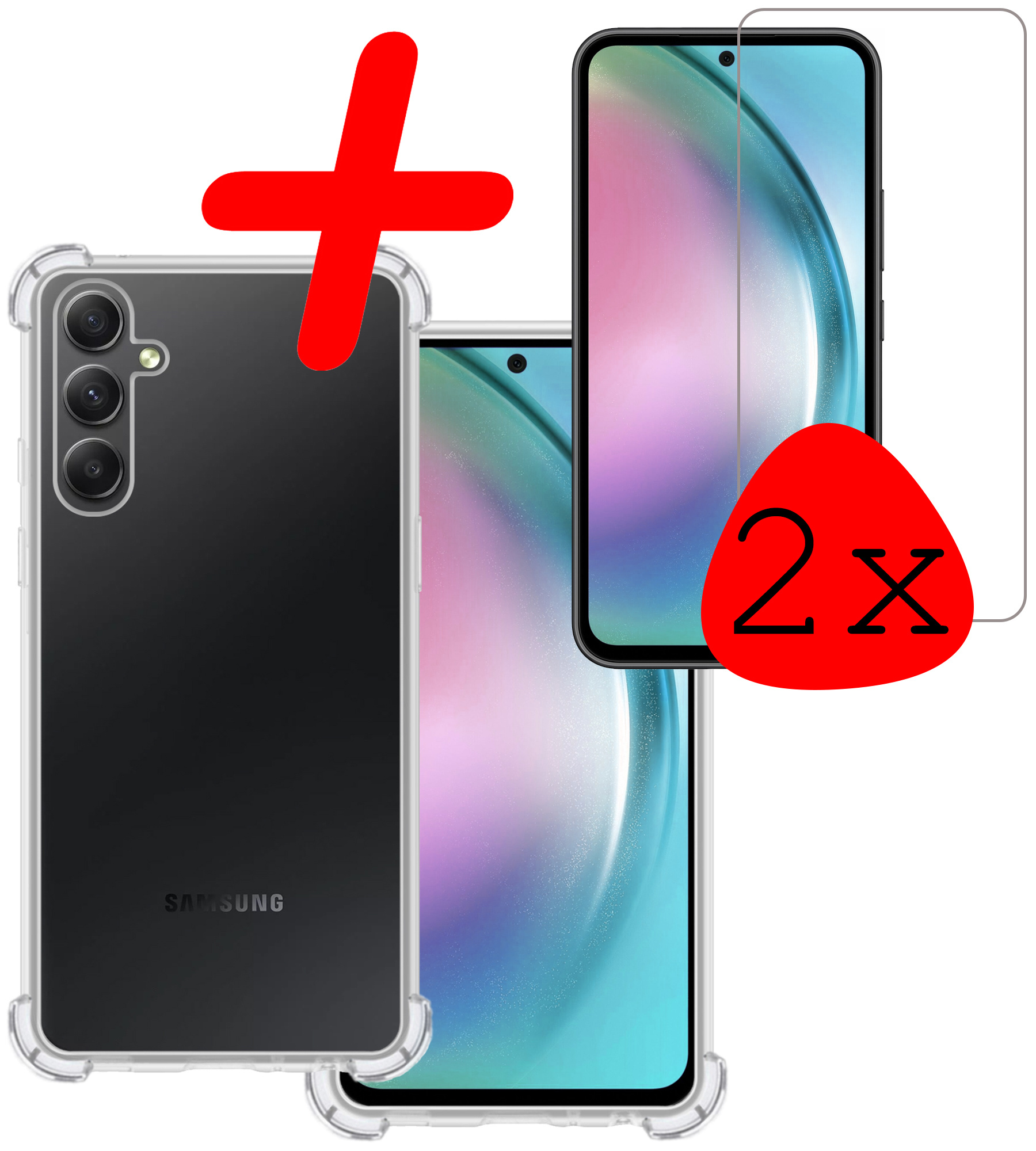 BASEY. Hoes Geschikt voor Samsung A54 Hoesje Shock Proof Case Hoes Siliconen Met 2x Screenprotector - Hoesje Geschikt voor Samsung Galaxy A54 Hoes Cover Shockproof - Transparant
