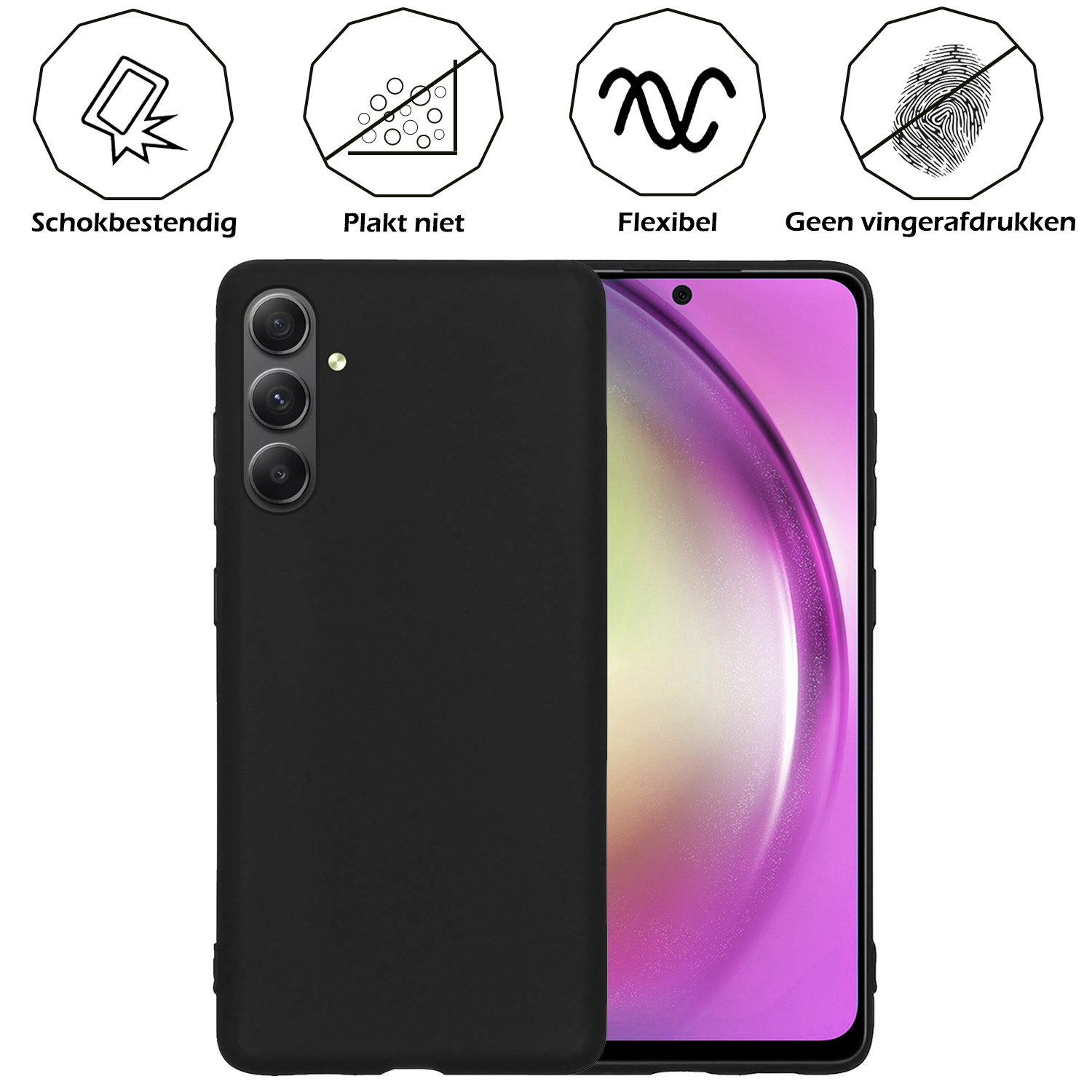 Nomfy Hoesje Geschikt voor Samsung A54 Hoesje Siliconen Cover Case Met Screenprotector - Hoes Geschikt voor Samsung Galaxy A54 Hoes Back Case - Zwart