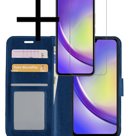 NoXx NoXx Samsung Galaxy A34 Hoesje Bookcase Donkerblauw Met Screenprotector