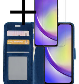 NoXx Samsung Galaxy A34 Hoesje Bookcase Donkerblauw Met Screenprotector