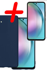BASEY. Hoes Geschikt voor Samsung A54 Hoesje Siliconen Back Cover Case Met Screenprotector - Hoesje Geschikt voor Samsung Galaxy A54 Hoes Cover Hoesje - Donkerblauw