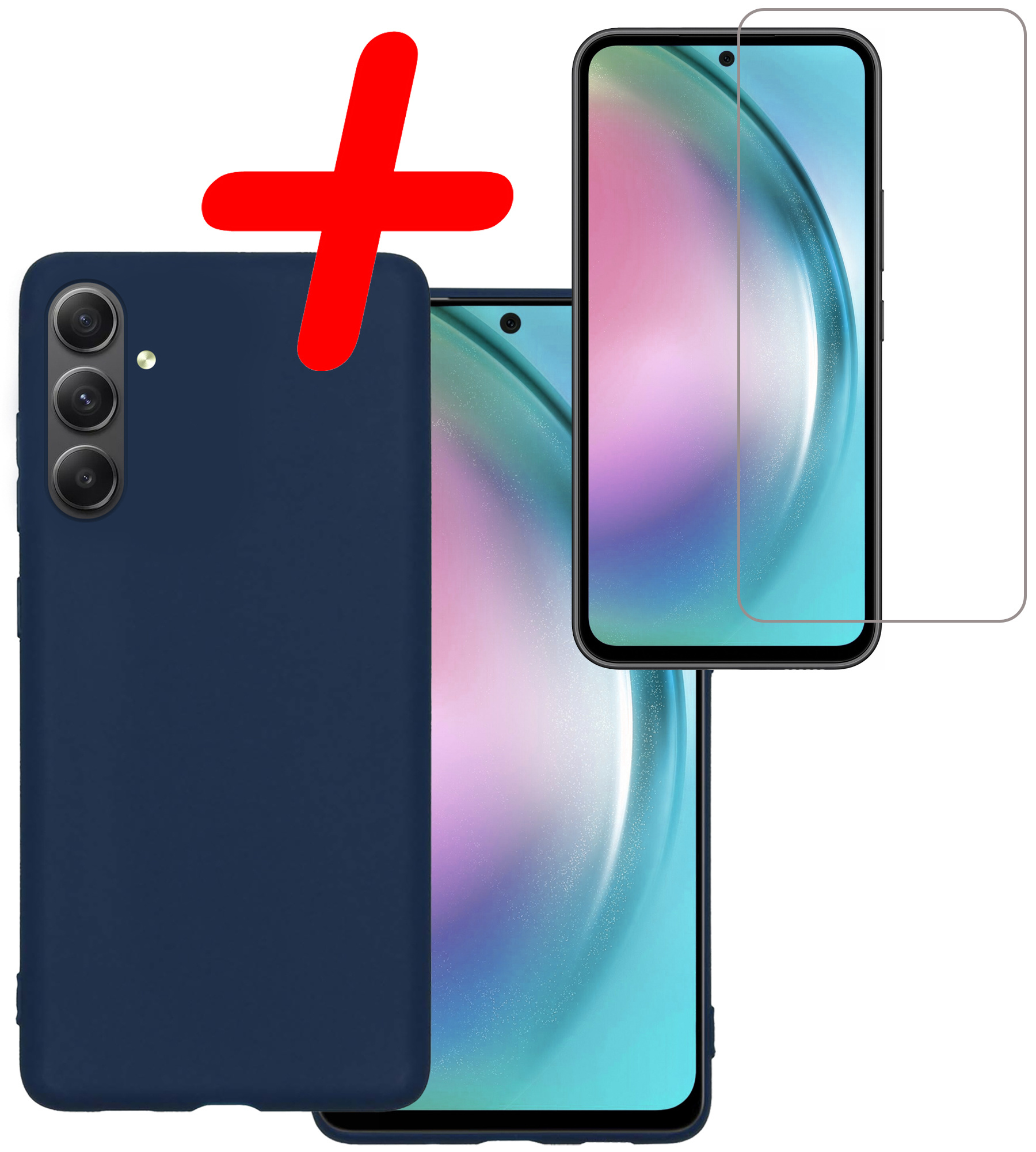 BASEY. Hoes Geschikt voor Samsung A54 Hoesje Siliconen Back Cover Case Met Screenprotector - Hoesje Geschikt voor Samsung Galaxy A54 Hoes Cover Hoesje - Donkerblauw