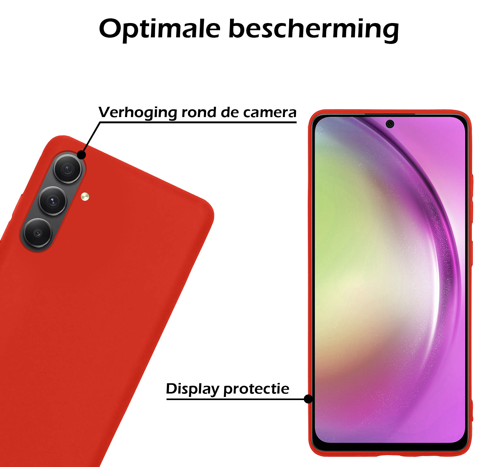 Samsung A54 Hoesje Siliconen Case Back Cover Met 2x Screenprotector - Samsung Galaxy A54 Hoes Cover Silicone - Rood