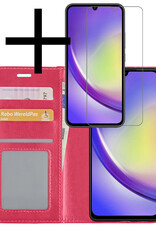 Hoes Geschikt voor Samsung A34 Hoesje Book Case Hoes Flip Cover Wallet Bookcase Met Screenprotector - Donkerroze