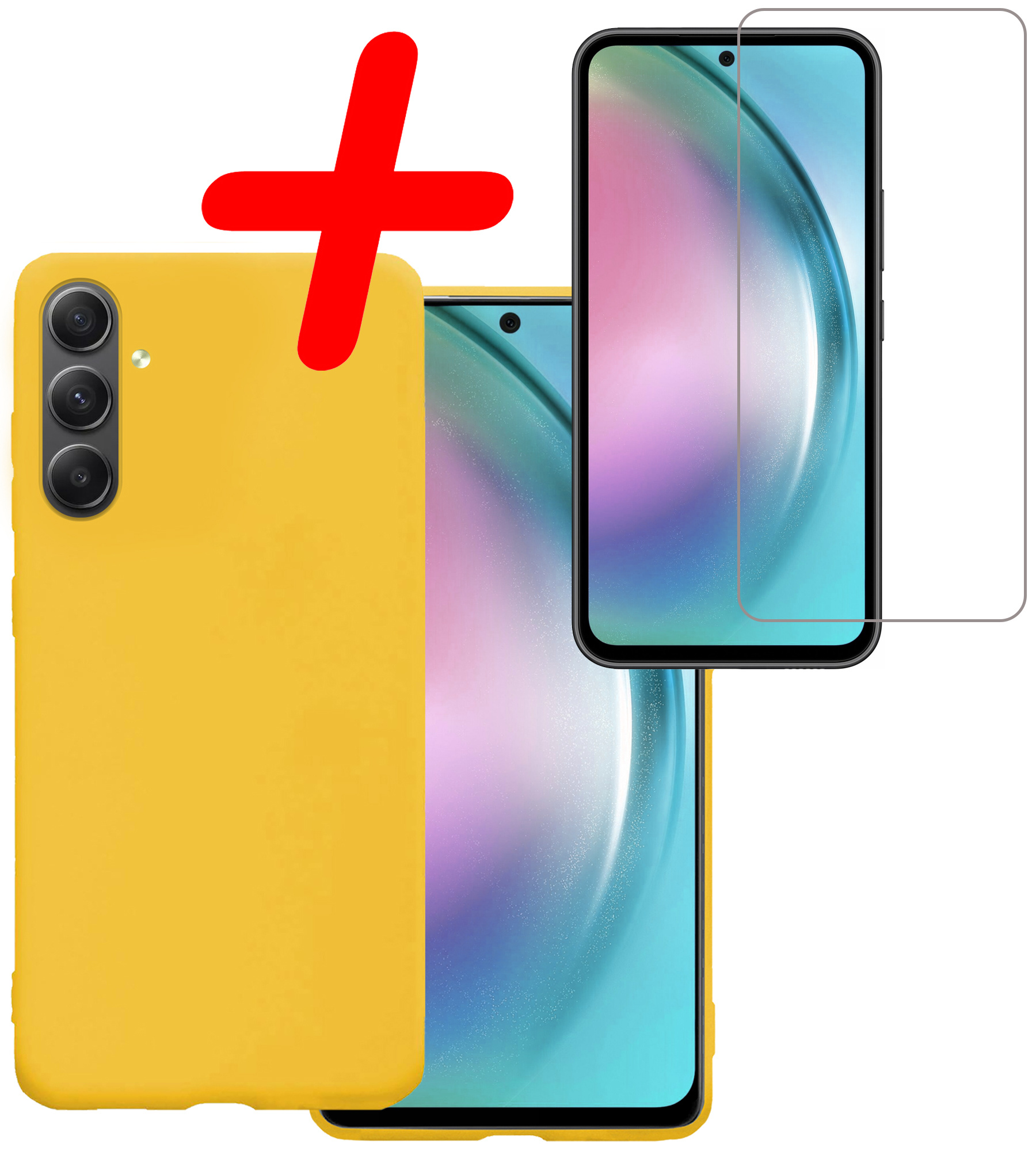 BASEY. Hoes Geschikt voor Samsung A54 Hoesje Siliconen Back Cover Case Met Screenprotector - Hoesje Geschikt voor Samsung Galaxy A54 Hoes Cover Hoesje - Geel