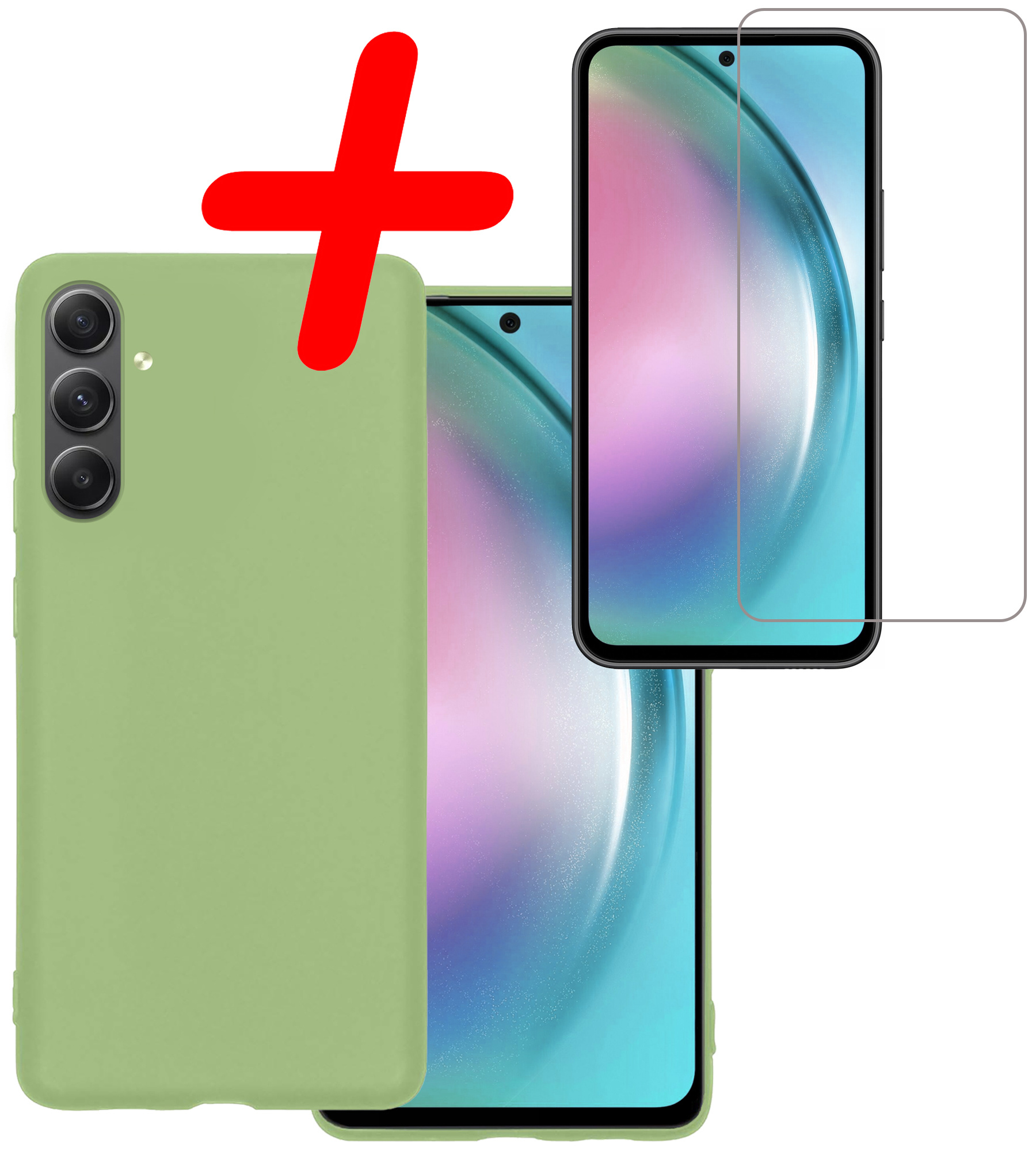 BASEY. Hoes Geschikt voor Samsung A54 Hoesje Siliconen Back Cover Case Met Screenprotector - Hoesje Geschikt voor Samsung Galaxy A54 Hoes Cover Hoesje - Groen