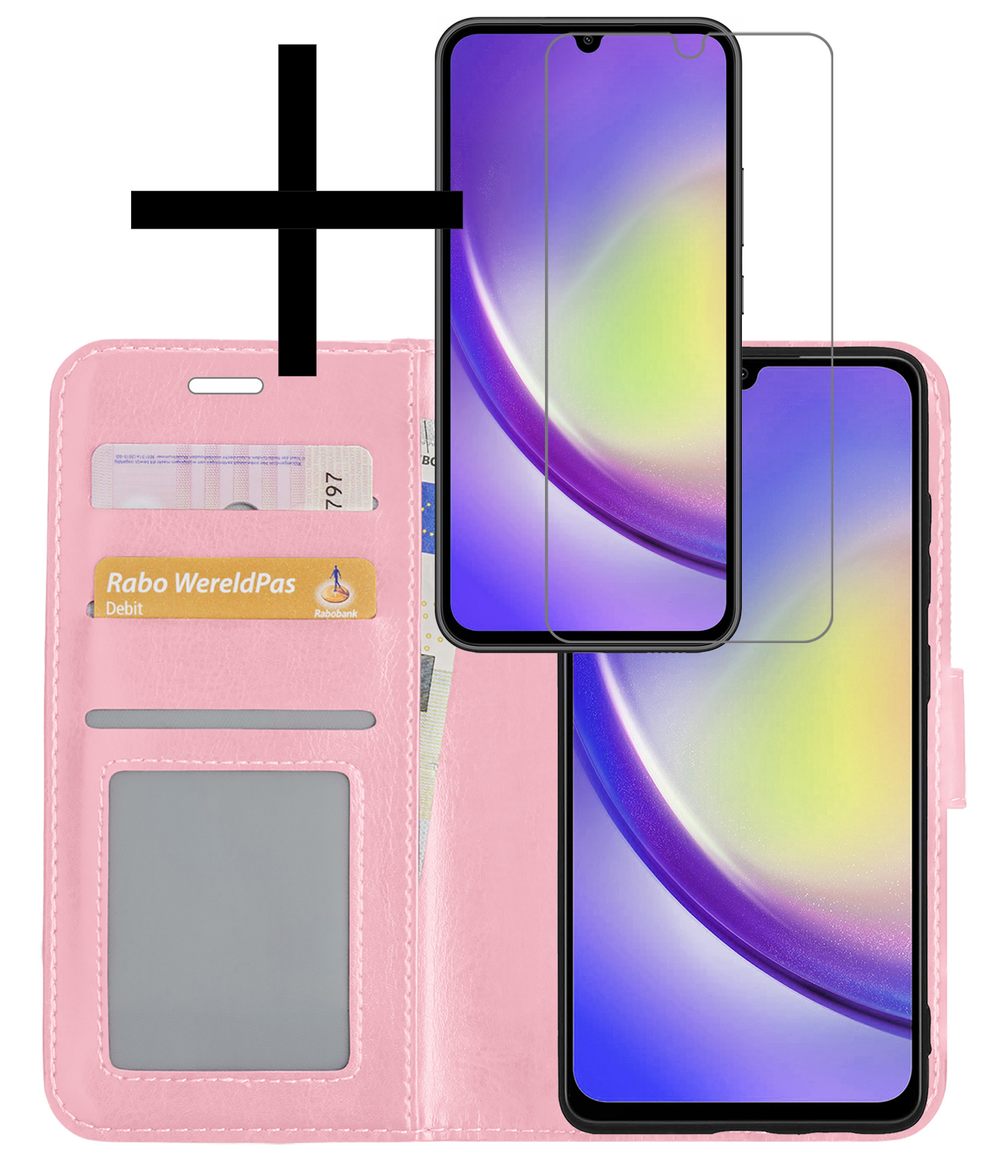 NoXx Hoes Geschikt voor Samsung A34 Hoesje Book Case Hoes Flip Cover Wallet Bookcase Met Screenprotector - Lichtroze