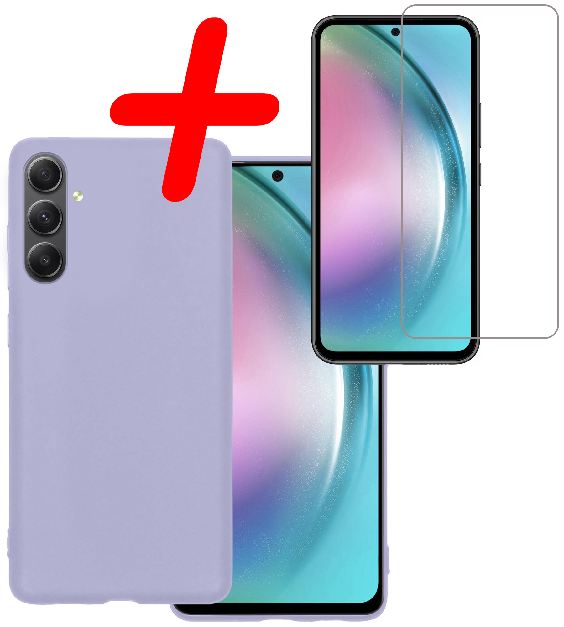 BASEY. Hoes Geschikt voor Samsung A54 Hoesje Siliconen Back Cover Case Met Screenprotector - Hoesje Geschikt voor Samsung Galaxy A54 Hoes Cover Hoesje - Lila