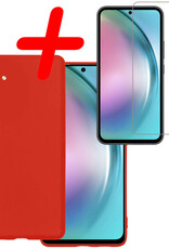 Hoes Geschikt voor Samsung A54 Hoesje Siliconen Back Cover Case Met Screenprotector - Hoesje Geschikt voor Samsung Galaxy A54 Hoes Cover Hoesje - Rood